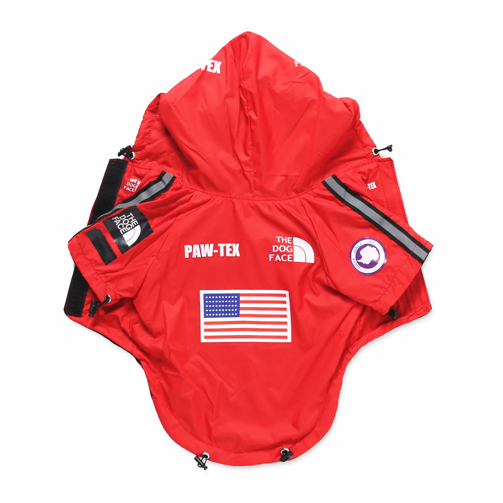 KFX-3050045 Large Dog Raincoat - Waterproof and Windproof, Available in Black and Red, Sizes S-5XL, Made of Durable Polyester