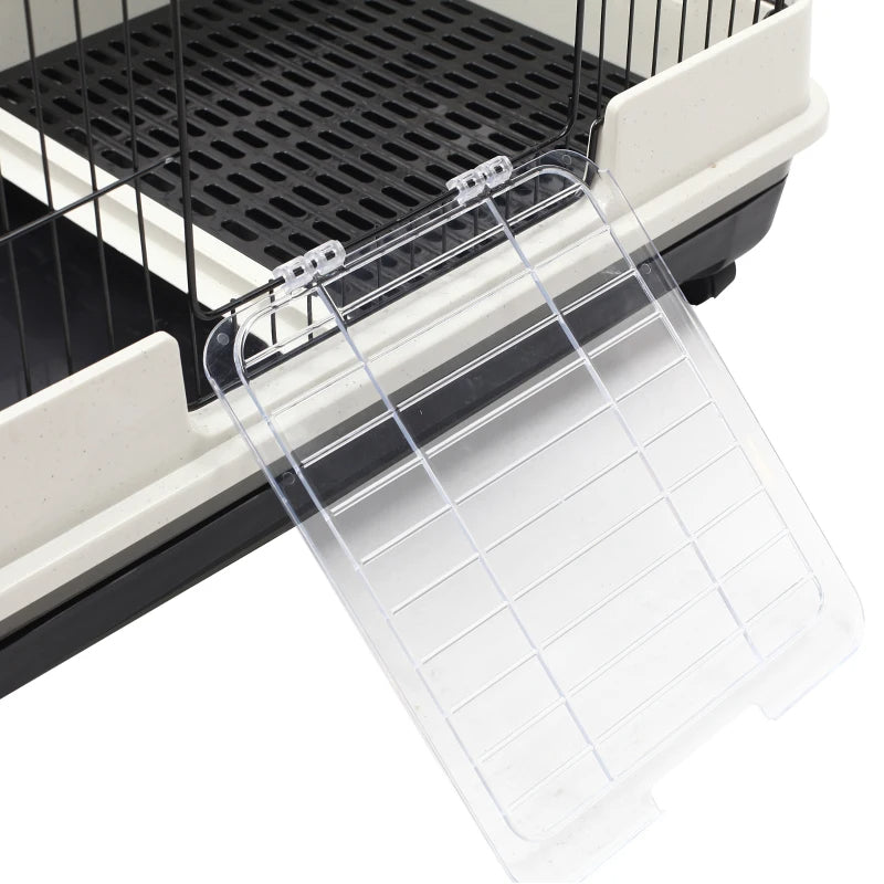 KFX-3052093 2-Level Small Animal Cage with Wheels, Removable Tray, Platform and Ramp for Rabbits, Chinchillas, and Ferrets - Black