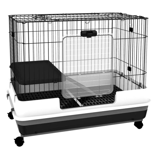 KFX-3052093 2-Level Small Animal Cage with Wheels, Removable Tray, Platform and Ramp for Rabbits, Chinchillas, and Ferrets - Black