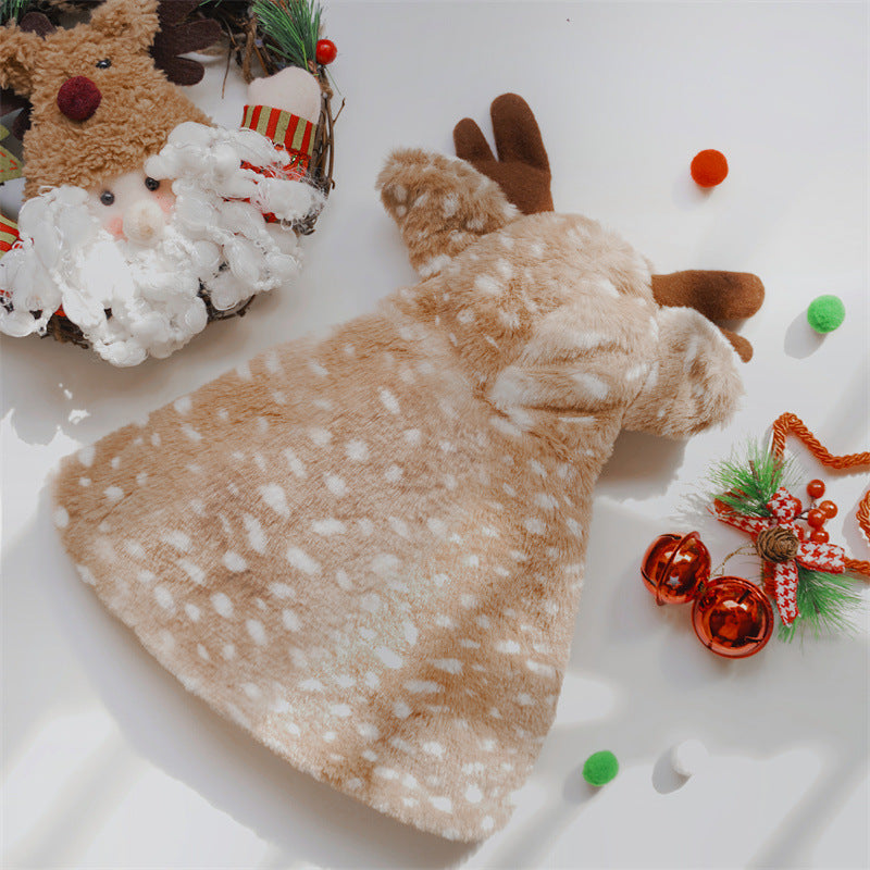 KFX-3052989 Elk Design Hand Knitted Brown Dot Cloak for Small to Medium Pets