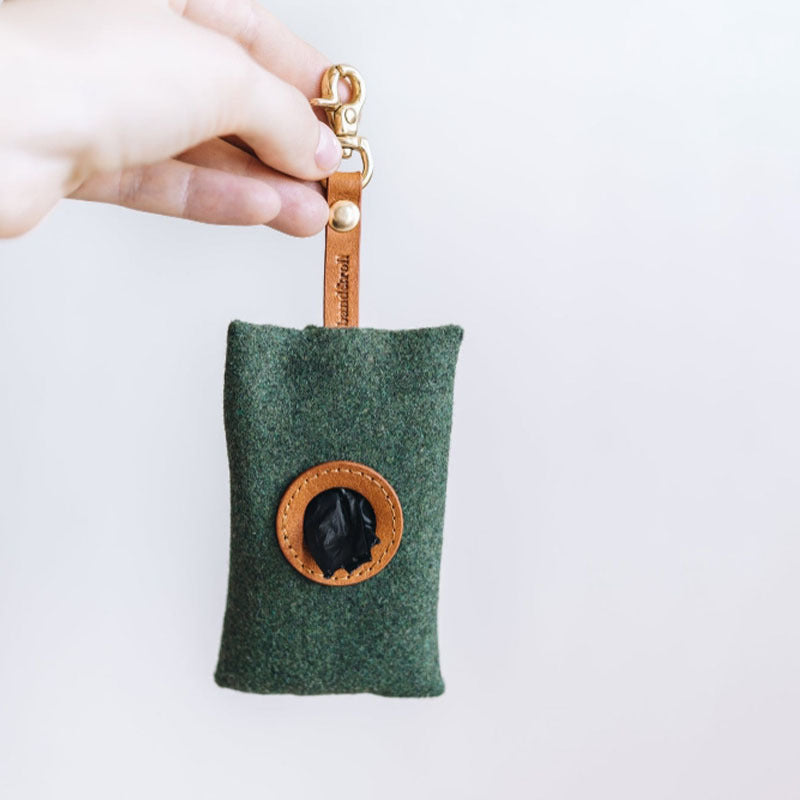 KFX-3054653 Portable Dog Poop Bag Holder - Green & Gray Felt, Compact Size 9*5*2cm