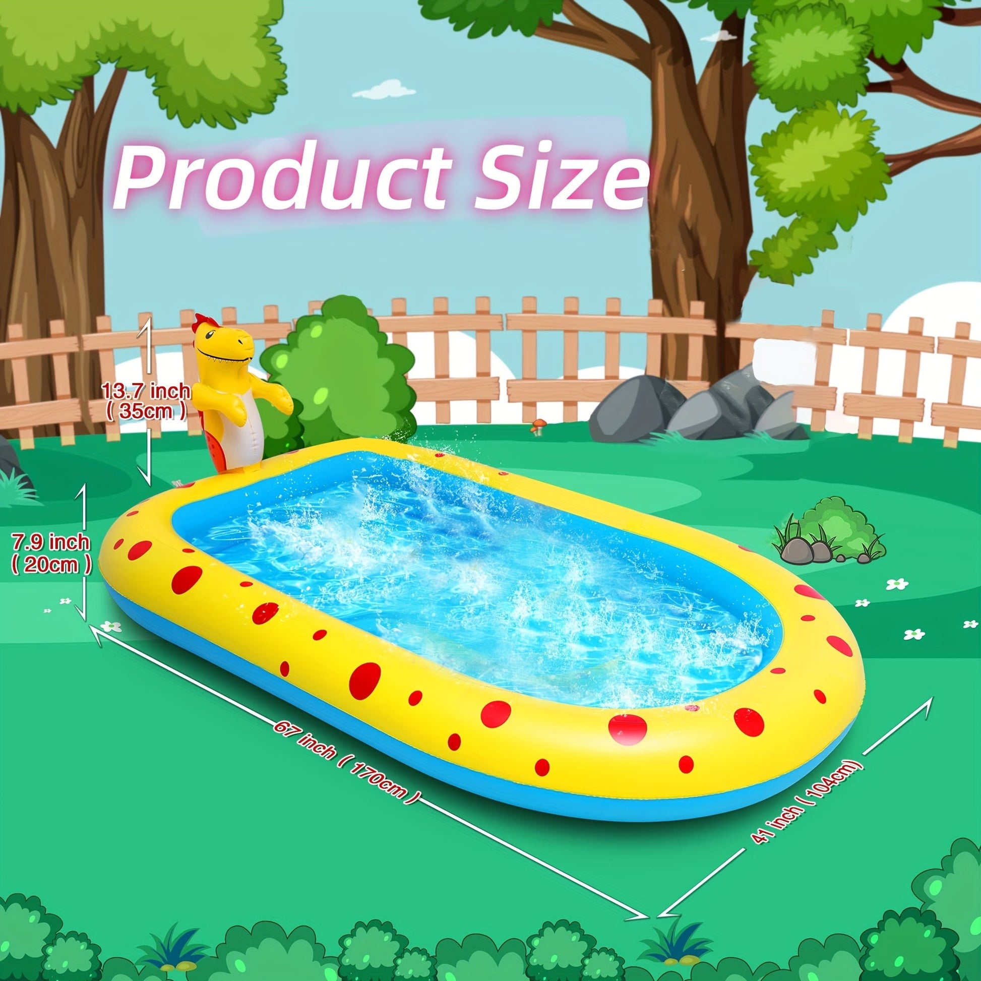 KFX-3055677 Dinosaur-Themed Water Spray Play Mat for Kids and Pets, 170x105x65cm