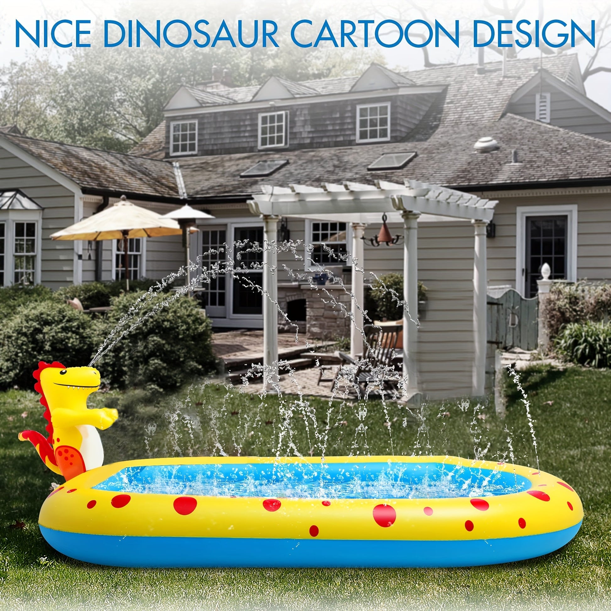 KFX-3055677 Dinosaur-Themed Water Spray Play Mat for Kids and Pets, 170x105x65cm