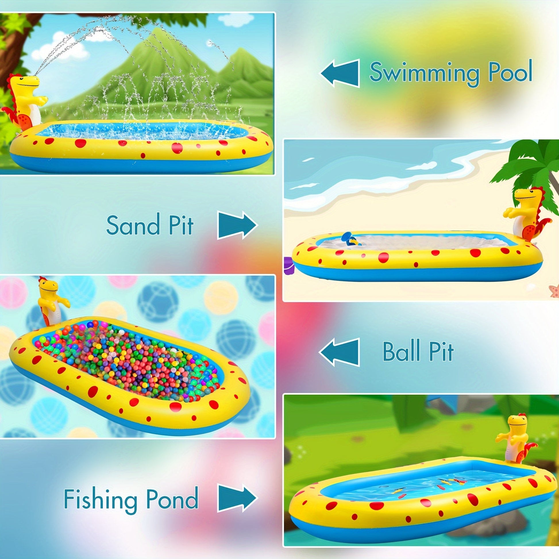 KFX-3055677 Dinosaur-Themed Water Spray Play Mat for Kids and Pets, 170x105x65cm