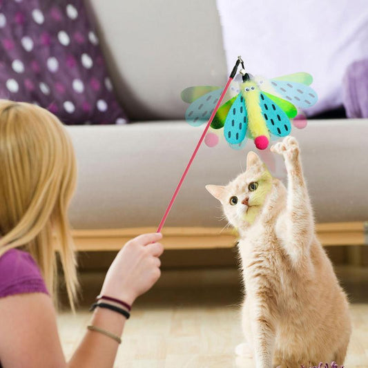 KFX-3061437 Interactive Cat Wand with Bell and Dragonfly Teaser for Indoor Cats