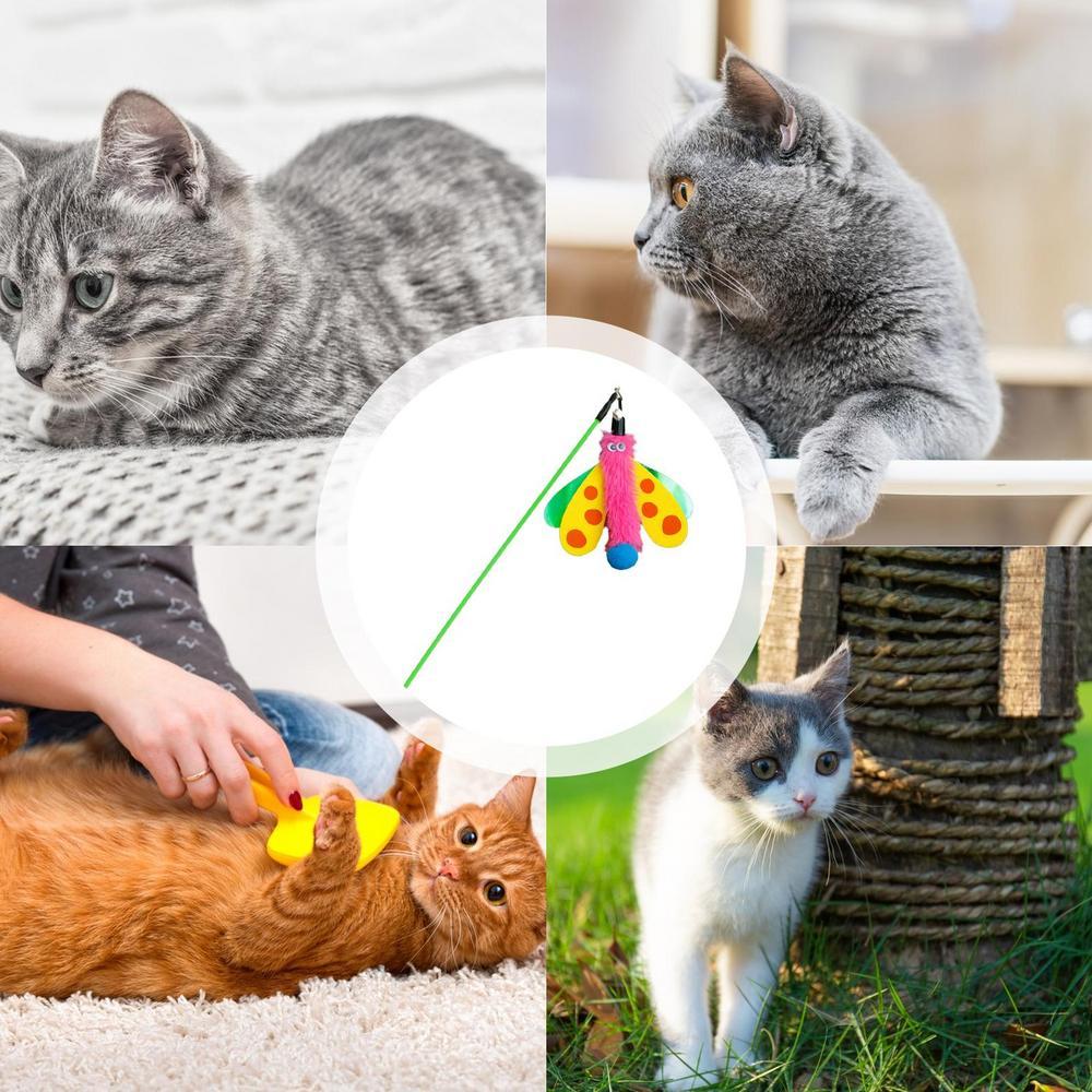 KFX-3061437 Interactive Cat Wand with Bell and Dragonfly Teaser for Indoor Cats