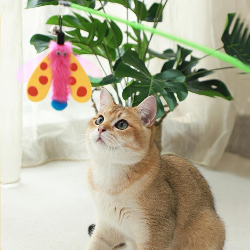 KFX-3061437 Interactive Cat Wand with Bell and Dragonfly Teaser for Indoor Cats