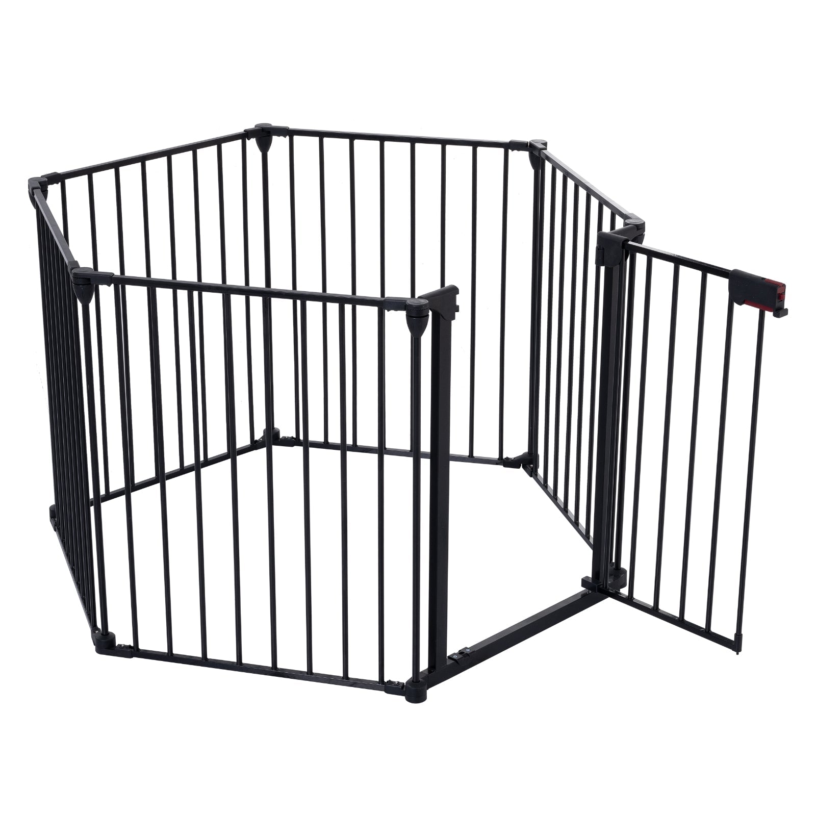 KFX-3062333 Adjustable 150-Inch Metal Safety Gate with Walk-Through Door for Pets, Kids, and Fireplaces