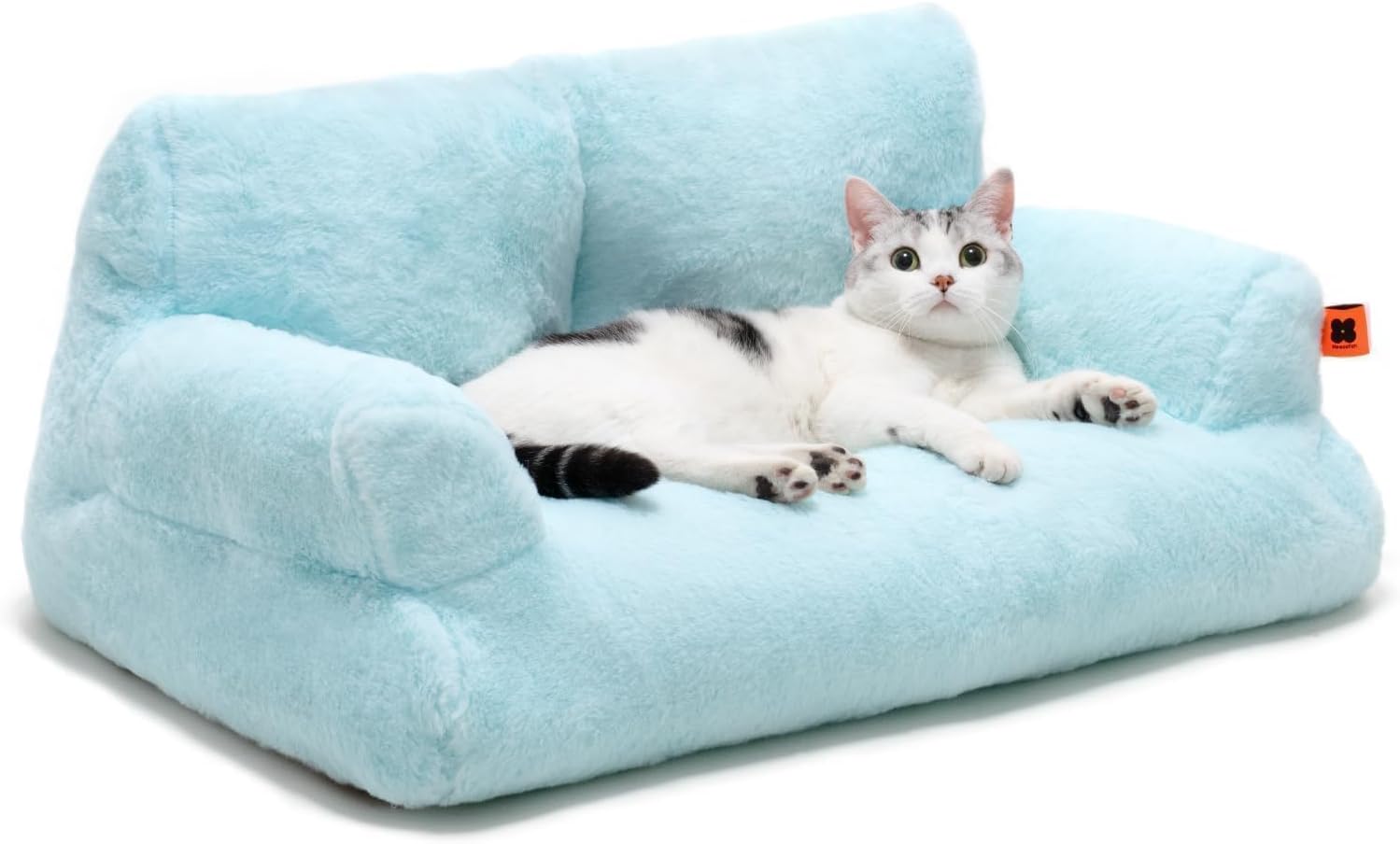 KFX-3062589 Cozy Washable Plush Cat Bed with Non-Slip Bottom, 26x19x13 Inch Pet Couch for Small Dogs and Cats, Blue