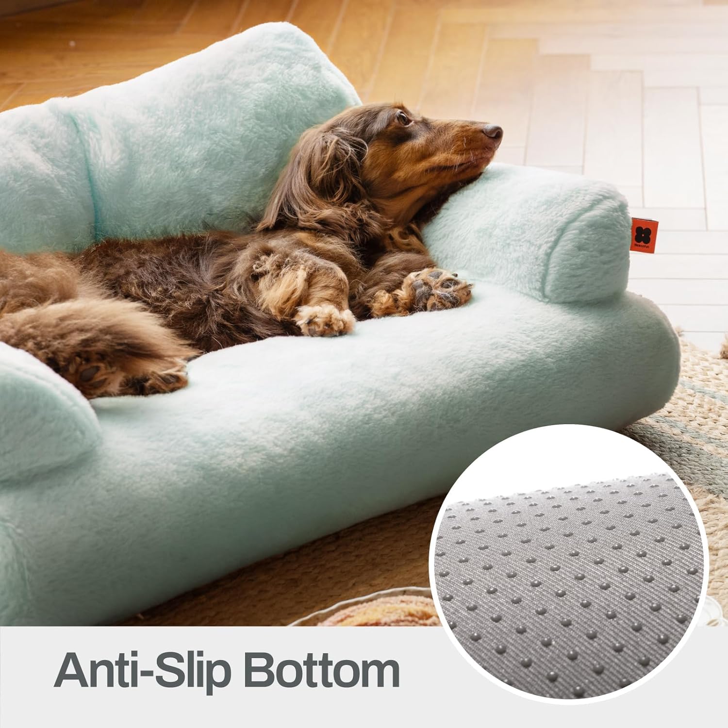 KFX-3062589 Cozy Washable Plush Cat Bed with Non-Slip Bottom, 26x19x13 Inch Pet Couch for Small Dogs and Cats, Blue