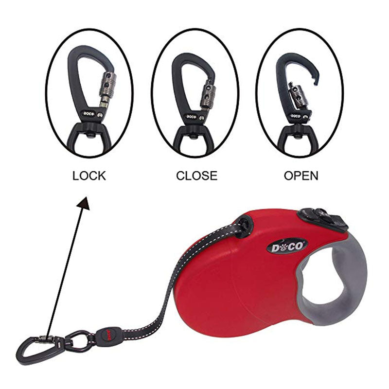 KFX-3063741 Automatic Retractable Dog Leash - Durable Nylon, Scalable Lengths of 4m (S) and 5m (L) in Blue, Black, and Red