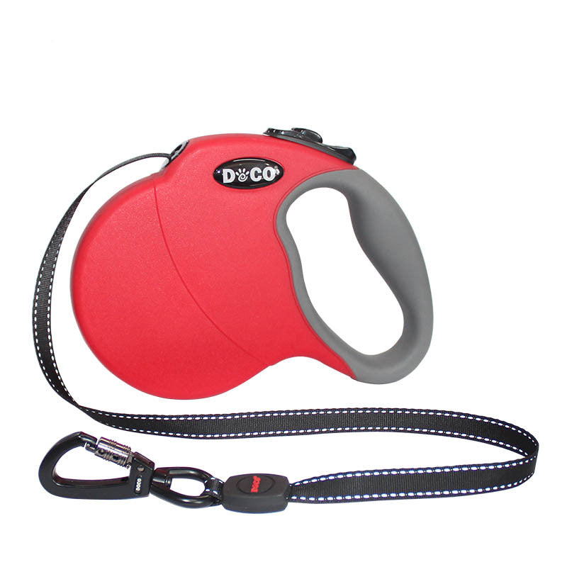 KFX-3063741 Automatic Retractable Dog Leash - Durable Nylon, Scalable Lengths of 4m (S) and 5m (L) in Blue, Black, and Red