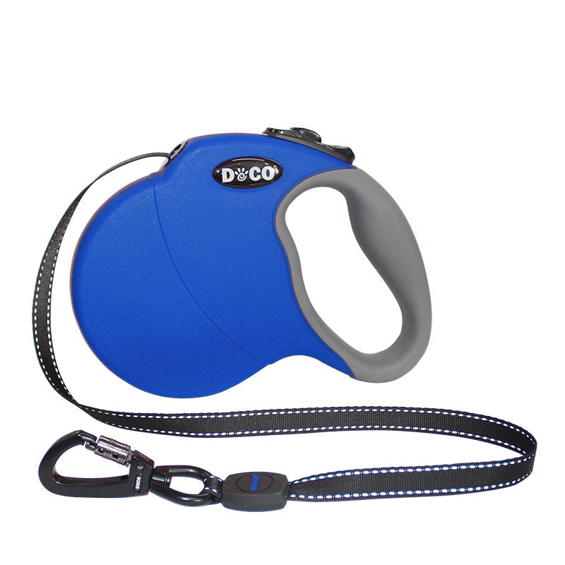 KFX-3063741 Automatic Retractable Dog Leash - Durable Nylon, Scalable Lengths of 4m (S) and 5m (L) in Blue, Black, and Red