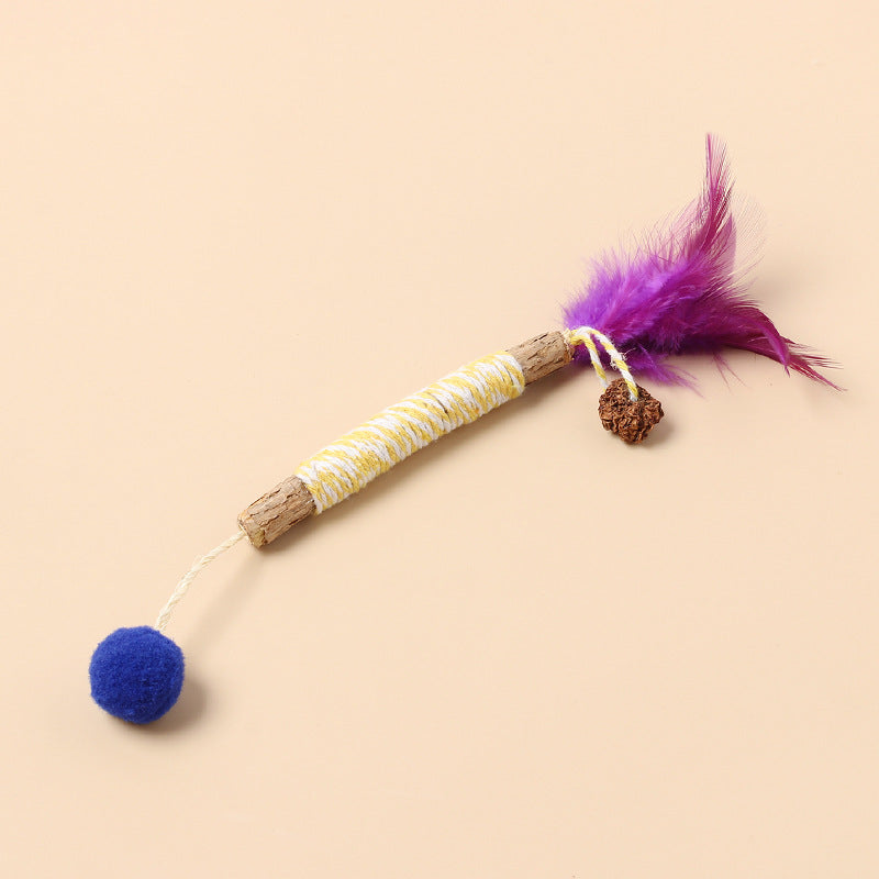 KFX-3064765 Molar Cat Teaser Toy with Feather and Bell - Colorful Ropes and Balls