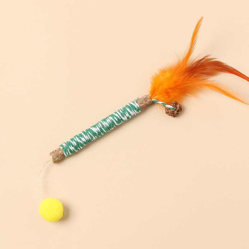 KFX-3064765 Molar Cat Teaser Toy with Feather and Bell - Colorful Ropes and Balls