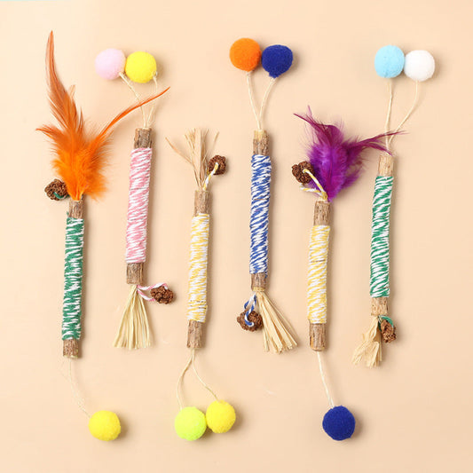 KFX-3064765 Molar Cat Teaser Toy with Feather and Bell - Colorful Ropes and Balls