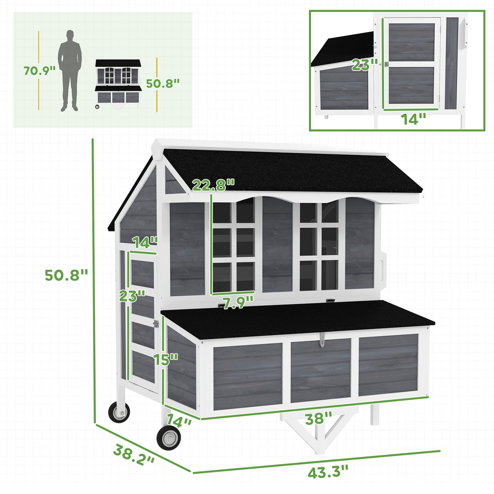 KFX-3067581 Portable Chicken Coop with Wheels - Spacious Design for 2-4 Chickens, Easy Mobility and Secure Nesting Box
