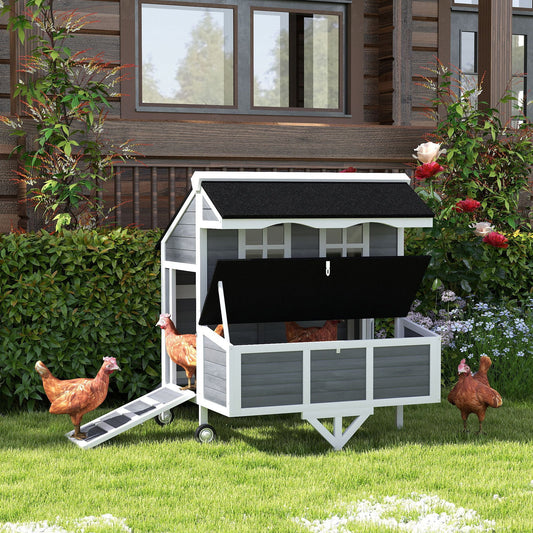 KFX-3067581 Portable Chicken Coop with Wheels - Spacious Design for 2-4 Chickens, Easy Mobility and Secure Nesting Box