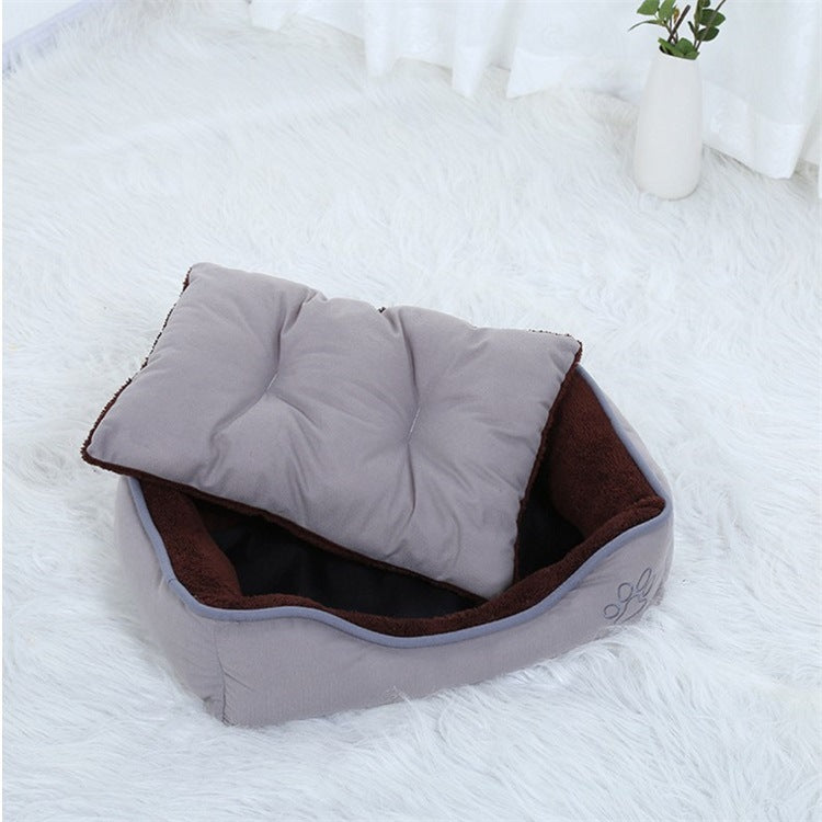 KFX-3067965 Cozy Footprint Embroidery Square Nest for Pets - Available in Coffee and Beige