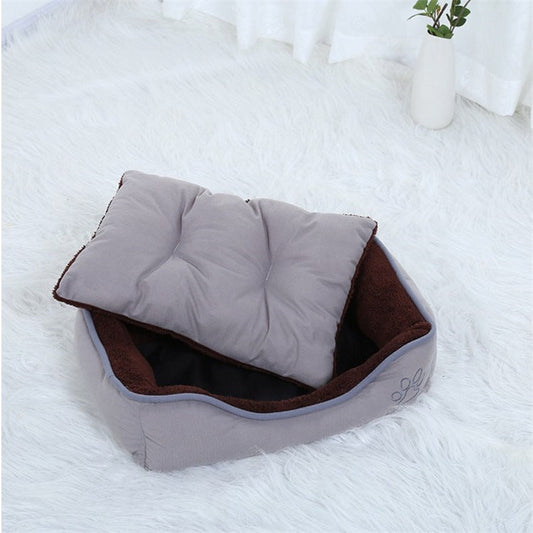KFX-3067965 Cozy Footprint Embroidery Square Nest for Pets - Available in Coffee and Beige