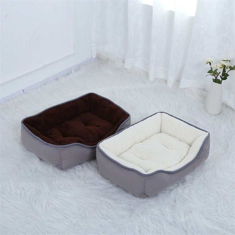 KFX-3067965 Cozy Footprint Embroidery Square Nest for Pets - Available in Coffee and Beige
