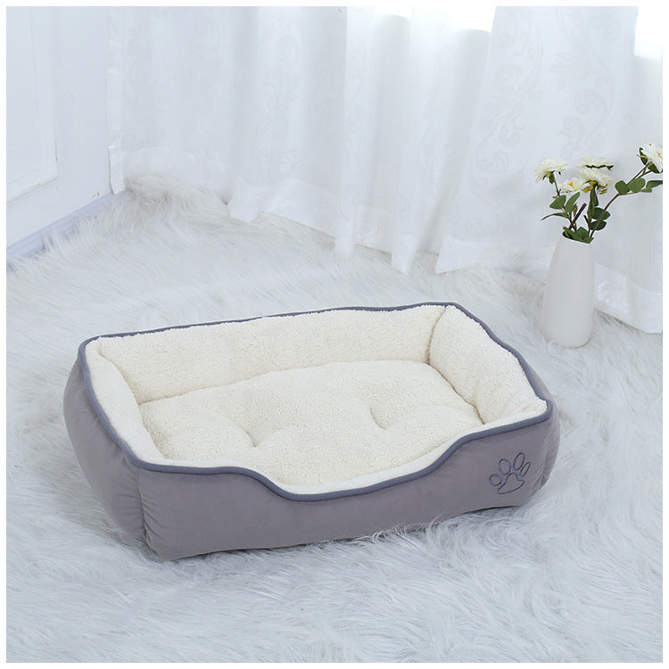 KFX-3067965 Cozy Footprint Embroidery Square Nest for Pets - Available in Coffee and Beige