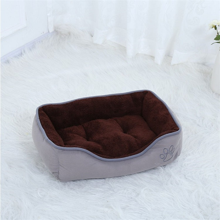 KFX-3067965 Cozy Footprint Embroidery Square Nest for Pets - Available in Coffee and Beige