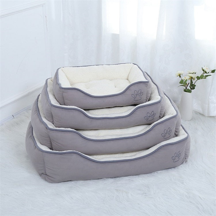 KFX-3067965 Cozy Footprint Embroidery Square Nest for Pets - Available in Coffee and Beige