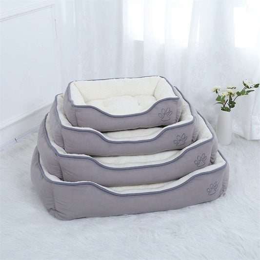 KFX-3067965 Cozy Footprint Embroidery Square Nest for Pets - Available in Coffee and Beige