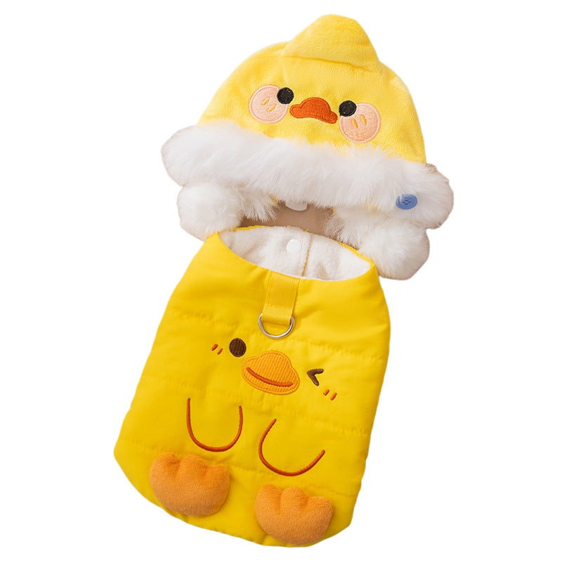 KFX-3068477 Adorable Duck Costume Set for Pets - Quilted Vest and Hat for Cats and Small Dogs, Warm Fleece Fabric