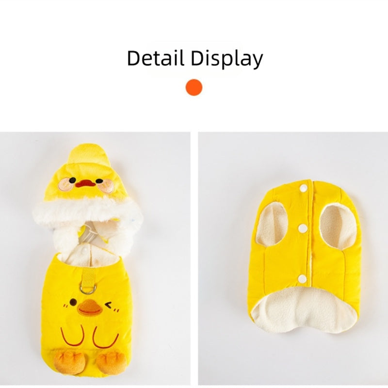 KFX-3068477 Adorable Duck Costume Set for Pets - Quilted Vest and Hat for Cats and Small Dogs, Warm Fleece Fabric
