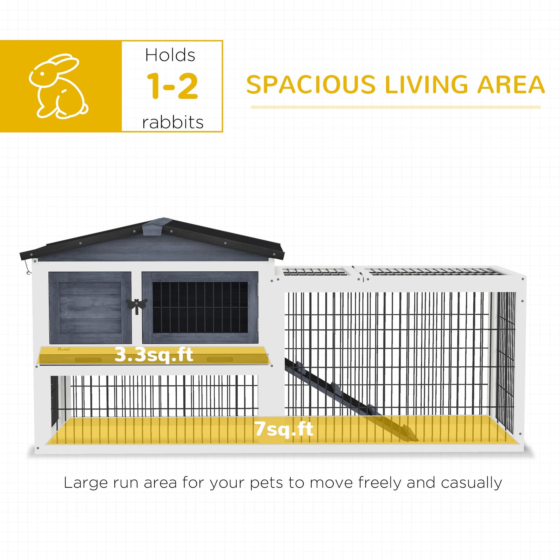 KFX-3073341 Two-Level Outdoor Rabbit Hutch with Openable Top - Dark Gray, Fir Wood Construction, Ideal for Small Animals
