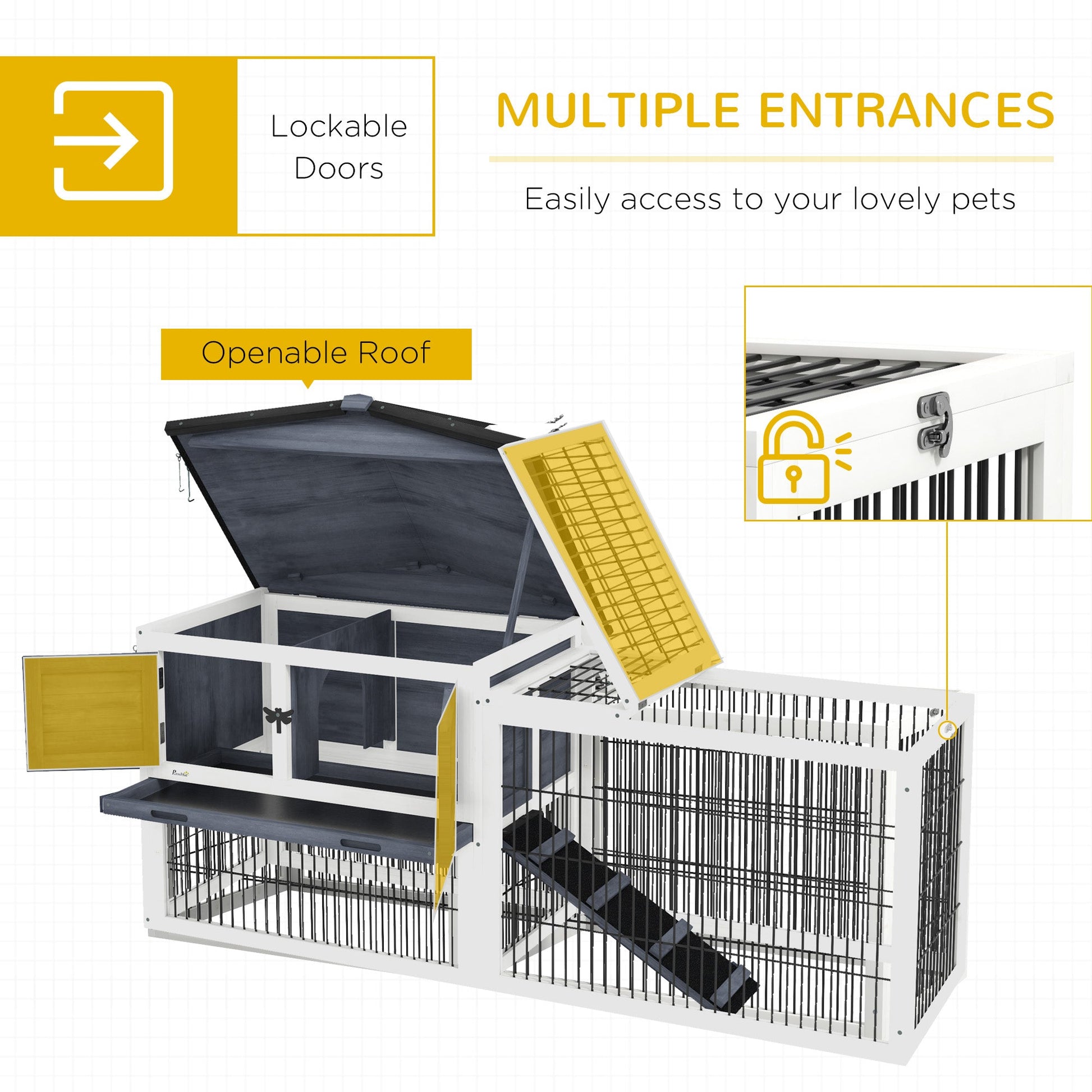 KFX-3073341 Two-Level Outdoor Rabbit Hutch with Openable Top - Dark Gray, Fir Wood Construction, Ideal for Small Animals