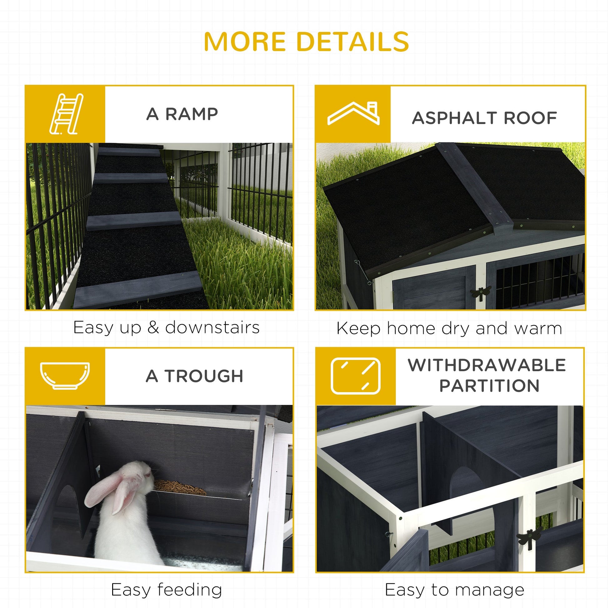 KFX-3073341 Two-Level Outdoor Rabbit Hutch with Openable Top - Dark Gray, Fir Wood Construction, Ideal for Small Animals