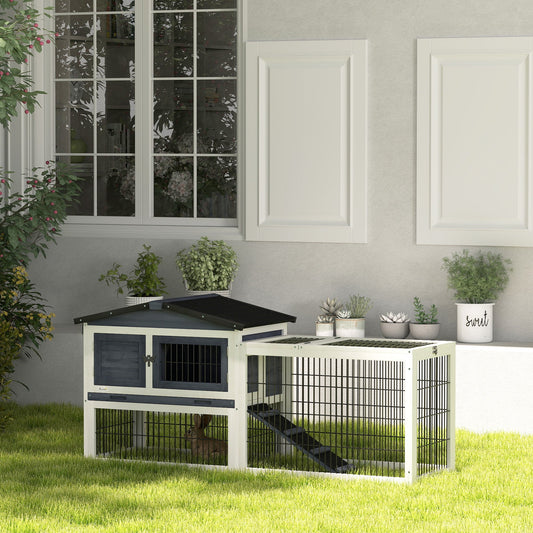 KFX-3073341 Two-Level Outdoor Rabbit Hutch with Openable Top - Dark Gray, Fir Wood Construction, Ideal for Small Animals