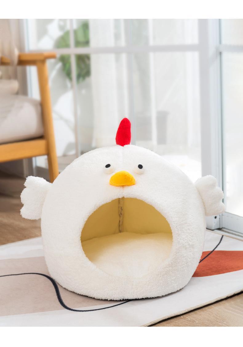 KFX-3073725 Cozy Fleece-Lined Chicken Cat House Pet Bed for Comfortable Retreat