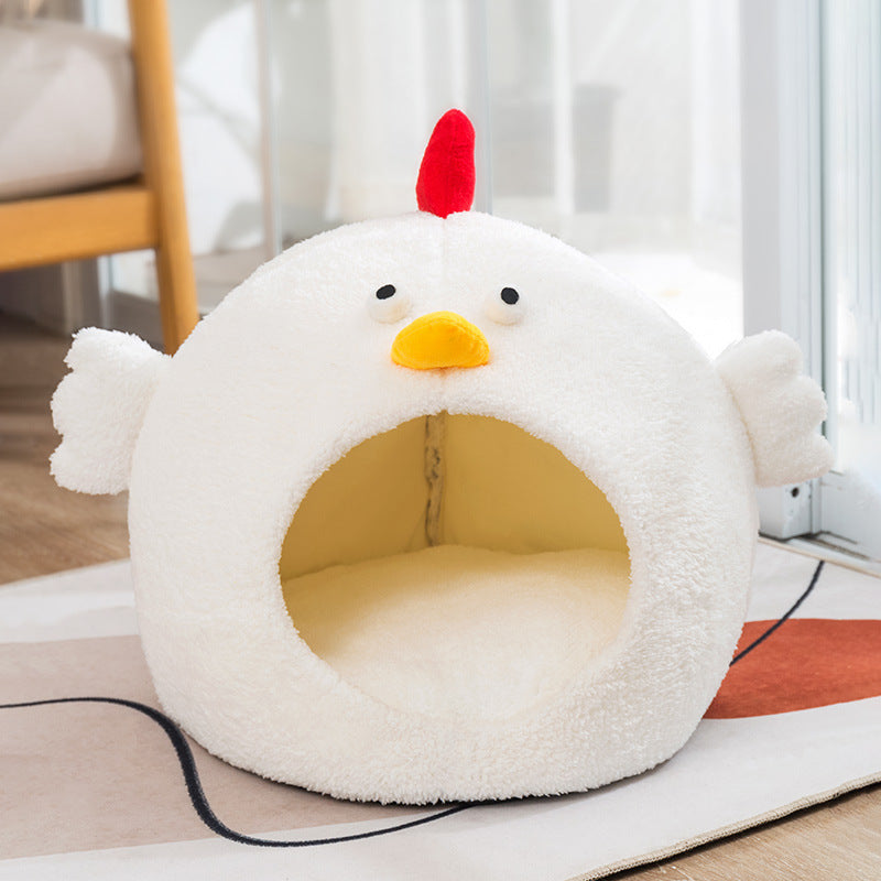 KFX-3073725 Cozy Fleece-Lined Chicken Cat House Pet Bed for Comfortable Retreat