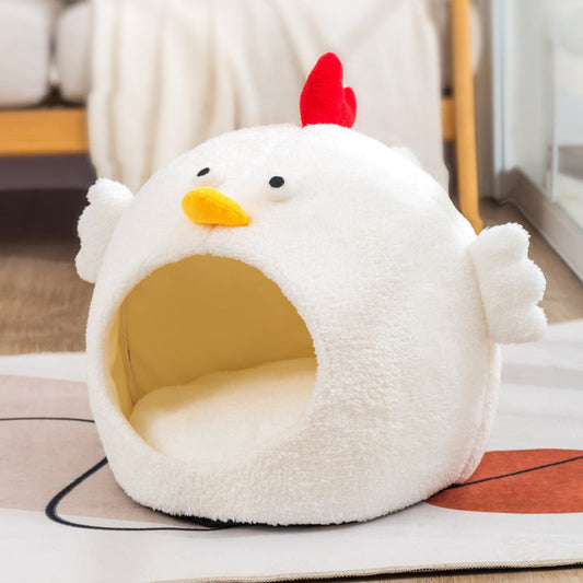 KFX-3073725 Cozy Fleece-Lined Chicken Cat House Pet Bed for Comfortable Retreat