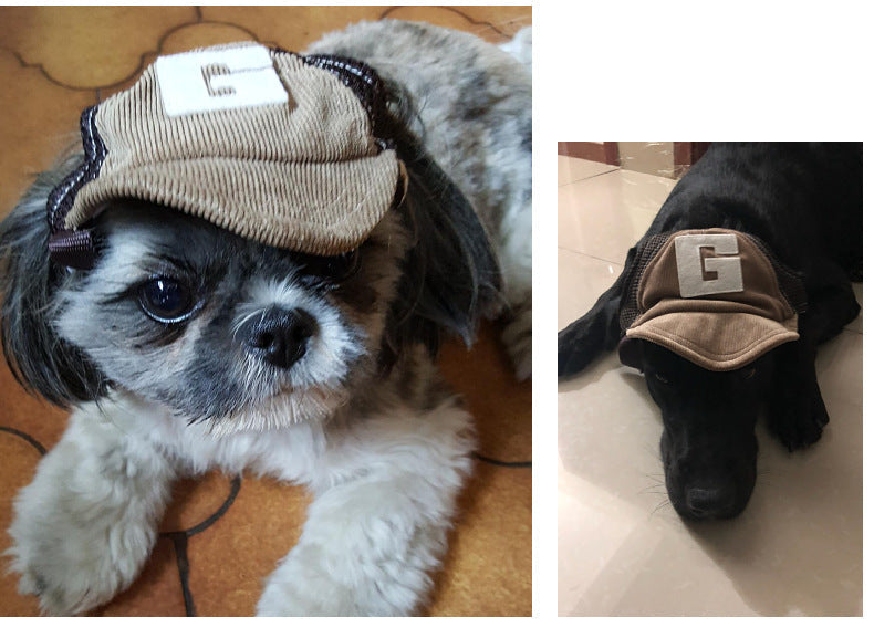 KFX-3074493 Breathable Corduroy Dog Hat with Sunscreen Protection - Brown
