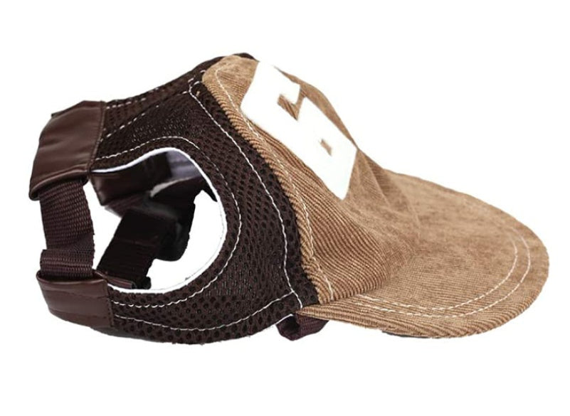 KFX-3074493 Breathable Corduroy Dog Hat with Sunscreen Protection - Brown