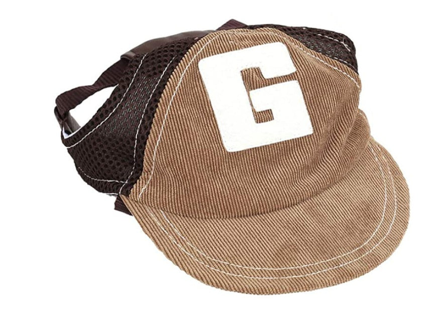 KFX-3074493 Breathable Corduroy Dog Hat with Sunscreen Protection - Brown