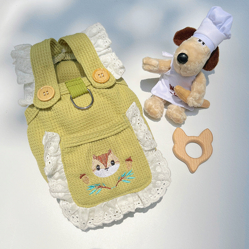 KFX-3075261 Cartoon Pet Vest for Dogs and Cats - Squirrel Waffle in White & Green, Casual Style, Acrylic Material