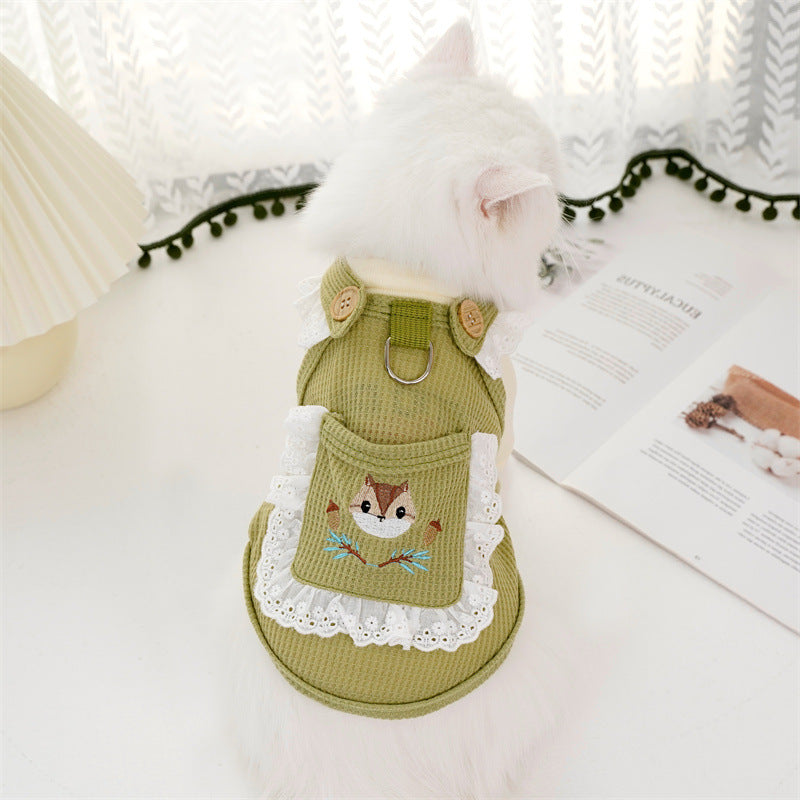 KFX-3075261 Cartoon Pet Vest for Dogs and Cats - Squirrel Waffle in White & Green, Casual Style, Acrylic Material