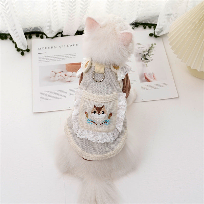 KFX-3075261 Cartoon Pet Vest for Dogs and Cats - Squirrel Waffle in White & Green, Casual Style, Acrylic Material