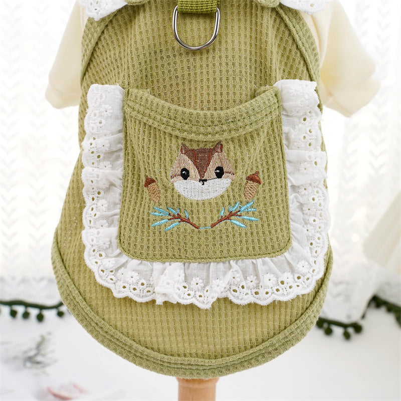 KFX-3075261 Cartoon Pet Vest for Dogs and Cats - Squirrel Waffle in White & Green, Casual Style, Acrylic Material
