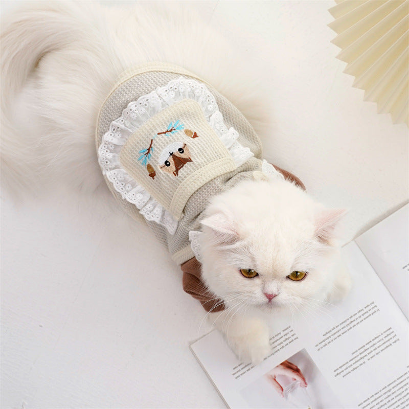 KFX-3075261 Cartoon Pet Vest for Dogs and Cats - Squirrel Waffle in White & Green, Casual Style, Acrylic Material