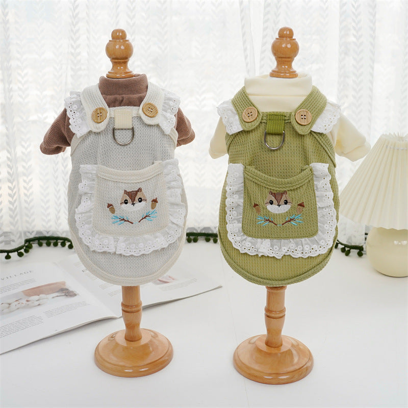 KFX-3075261 Cartoon Pet Vest for Dogs and Cats - Squirrel Waffle in White & Green, Casual Style, Acrylic Material