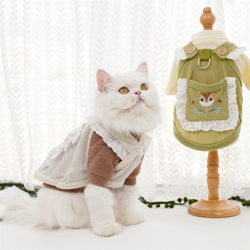 KFX-3075261 Cartoon Pet Vest for Dogs and Cats - Squirrel Waffle in White & Green, Casual Style, Acrylic Material