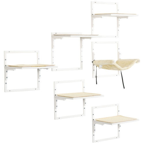 KFX-3075645 Modern Cat Wall Shelves Set with Soft Hammock and Height Adjustable Jumping Platforms