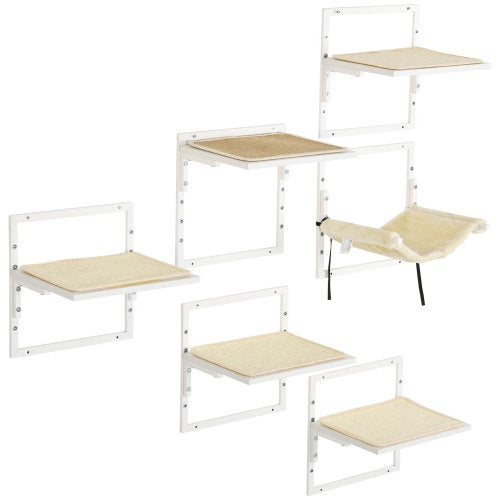 KFX-3075645 Modern Cat Wall Shelves Set with Soft Hammock and Height Adjustable Jumping Platforms